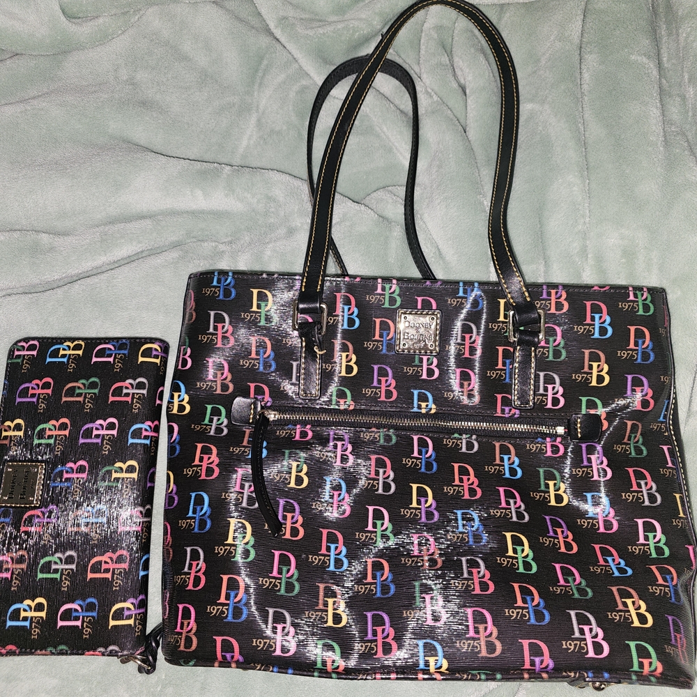 Dooney & Bourke Black Tote with Multicolor Logo